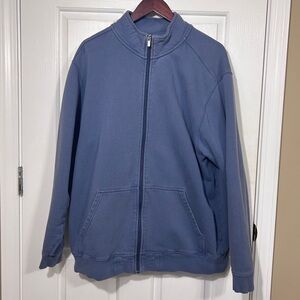 L.L. Bean Men’s Large Tall Full Zip Sweatshirt Blue Mock Neck Jacket Heavyweight
